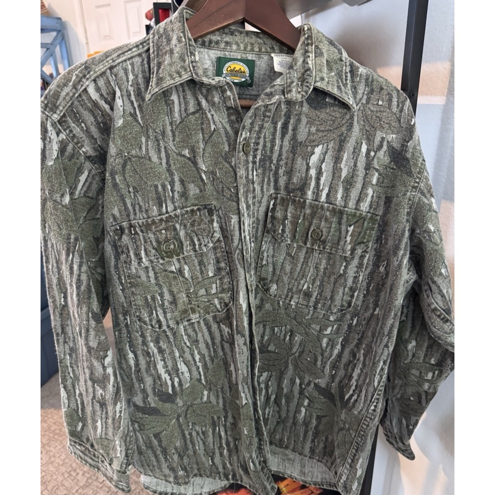 Vintage Cabelas Shirt Mens Large Realtree Camo Chamois Flannel LS Button Up